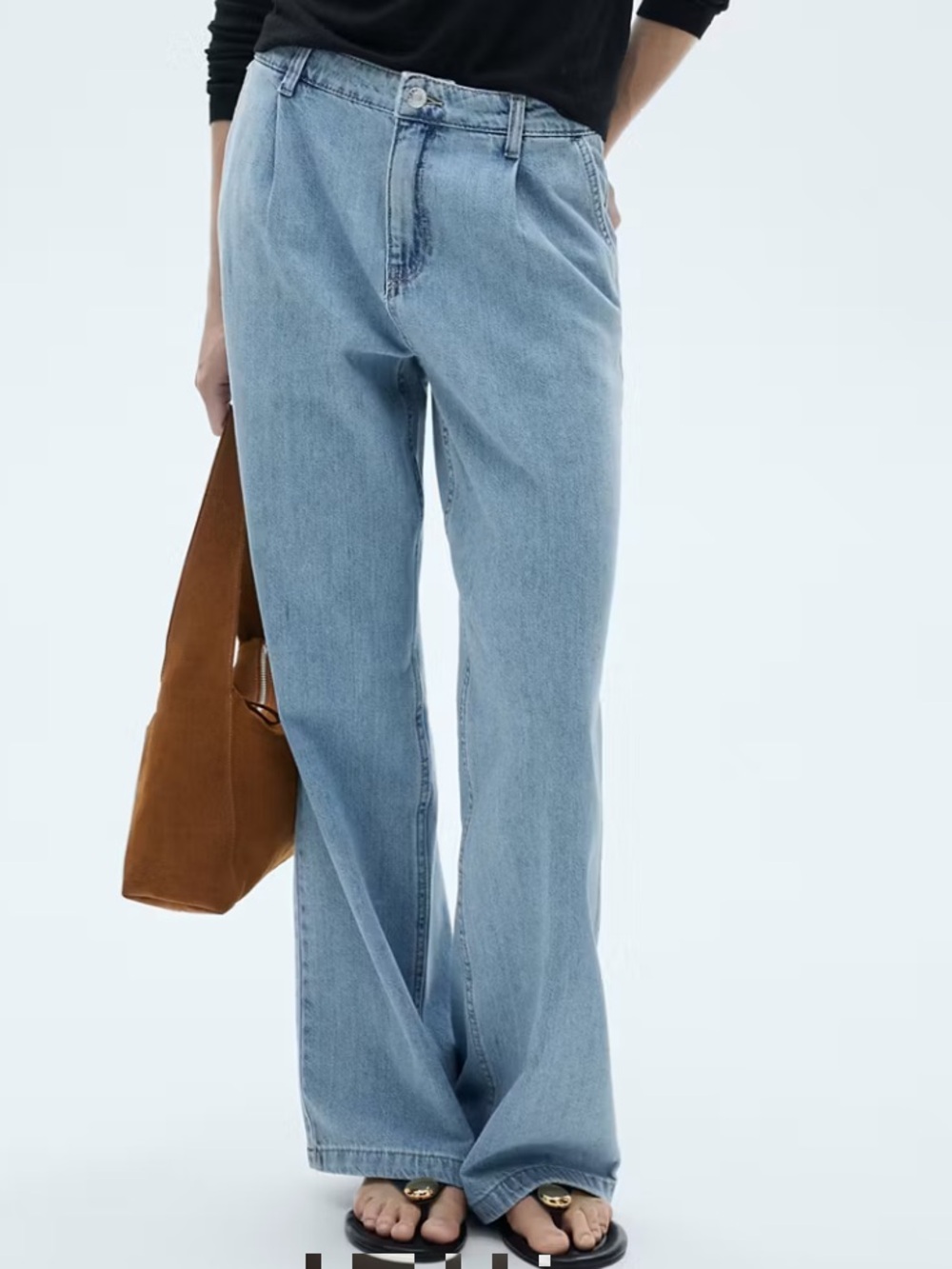 Mango Light Blue Denim Jeans WIDE LEG PLEATED JEANS 0592